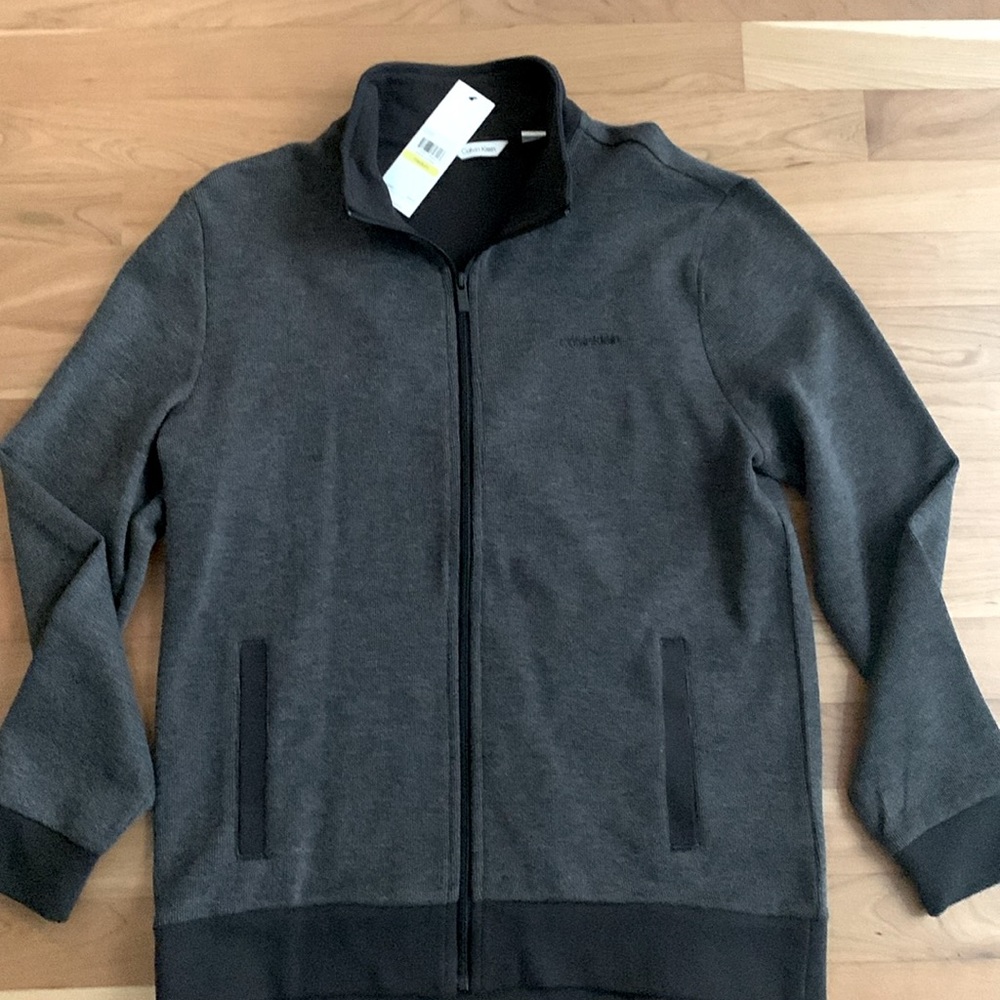 NWT Calvin Klein Charcoal Gray Zip Up Sweater, M
